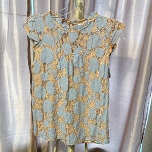 Monteau Floral Lace Top in Blue and Tan